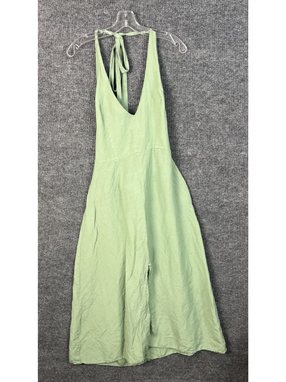 Saunders X RTR Maria Dress Size 12 Green Linen Blend V Neck Midi Sleeveless